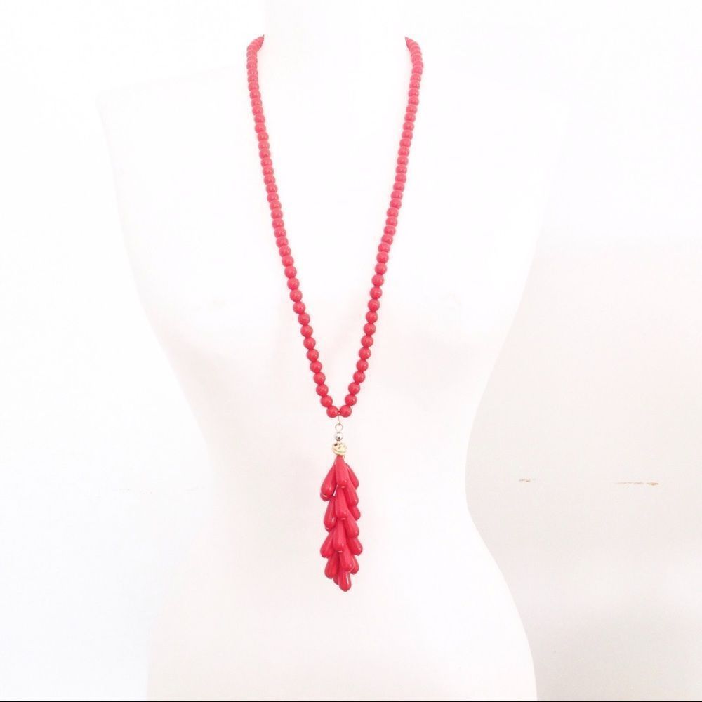 Vintage Pendant Plastic  Necklace 60s Red Long Flap…